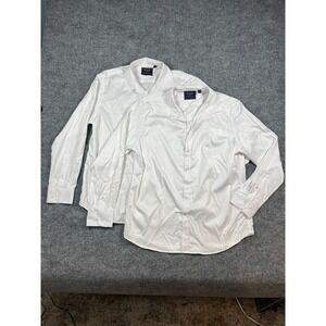 Set Of 2 Flex Dress Shirt Mens Large Off White Button Front Barrel Cuff Formal